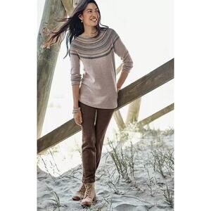 J.Jill Fair Isle Stripe Reglan Sweater Small Tan Boho Casual Cozy Crewneck